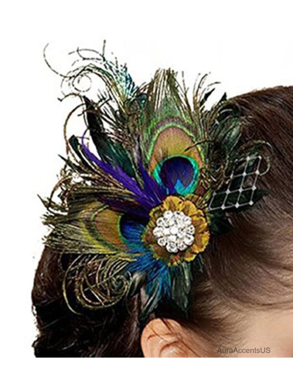 Peacock Feather Fascinator Hair Clip Flapper Headpiece